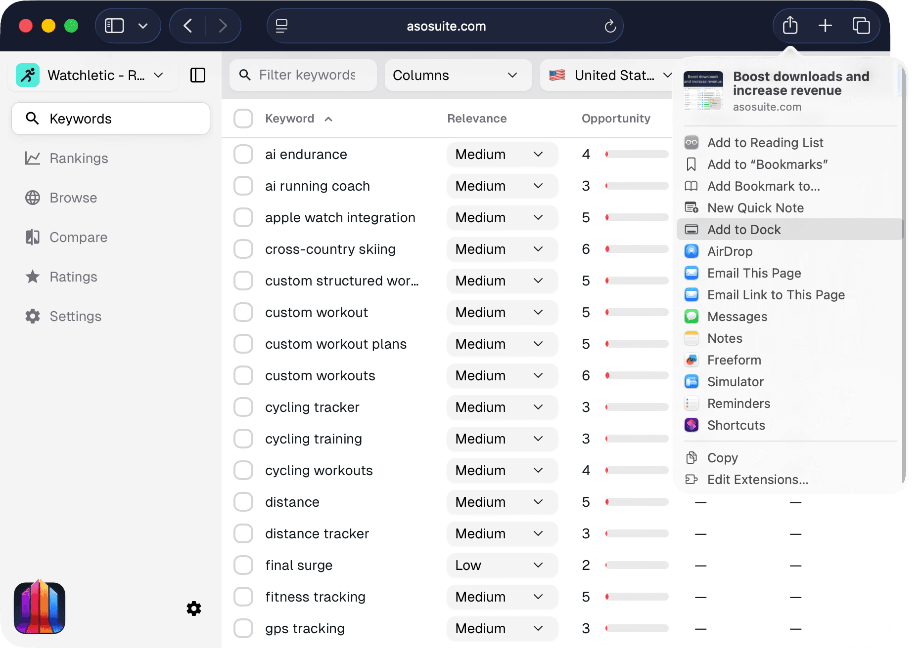 Screenshot of "Add to Dock" option in Safari