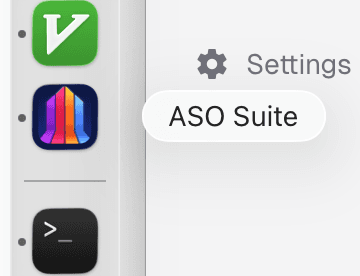 Screenshot of ASO Suite in the dock