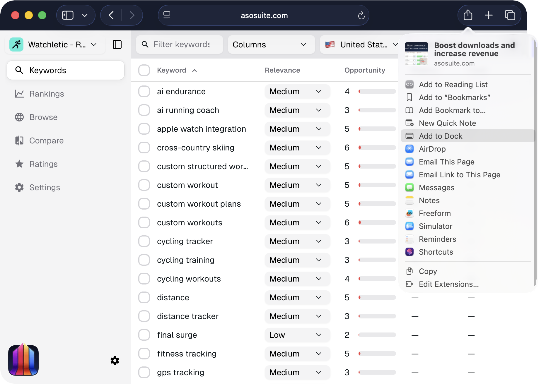 Screenshot of "Add to Dock" option in Safari