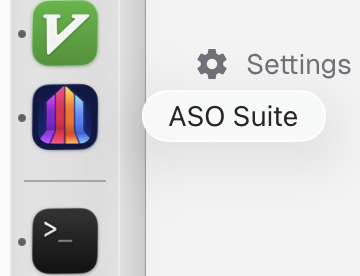 Screenshot of ASO Suite in the dock